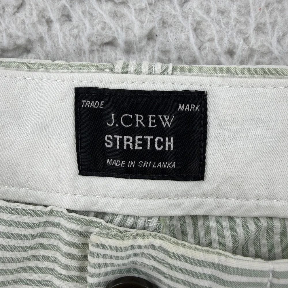 J.Crew Shorts Mens 40 Green Striped Chino Stretch Flat Front Coastal Casual